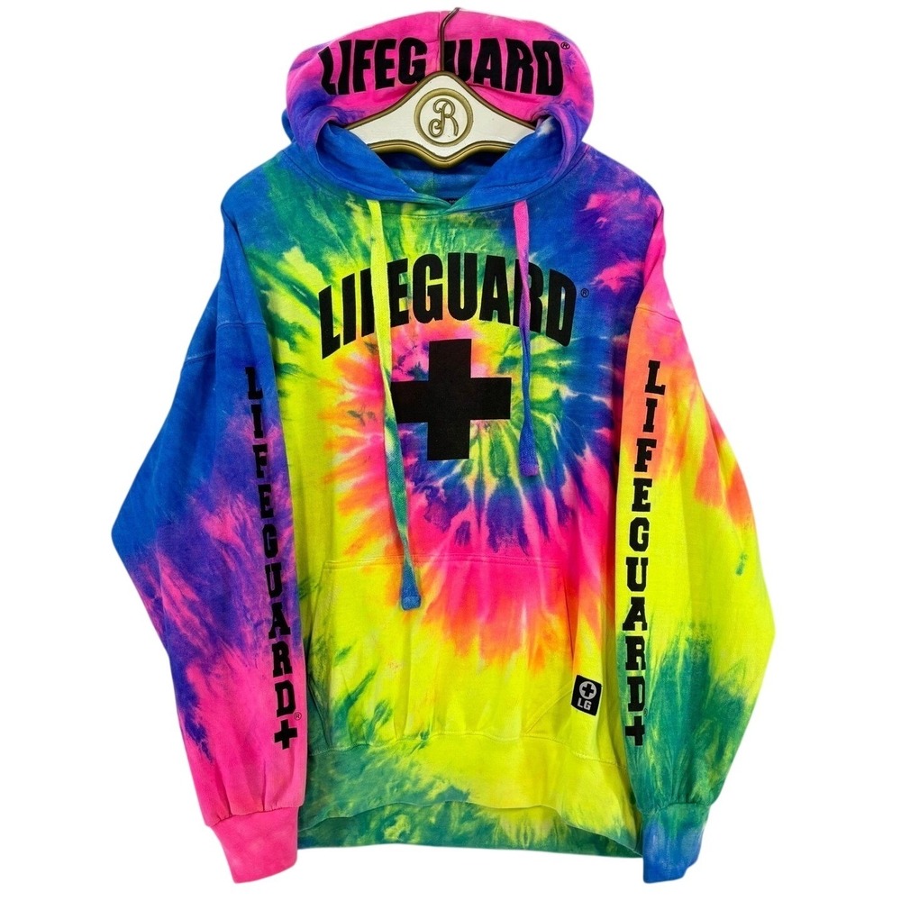 Lifeguard Tie Dye Hoodie XXL Pullover Sweatshirt Casual Hippie Comfy Vacation